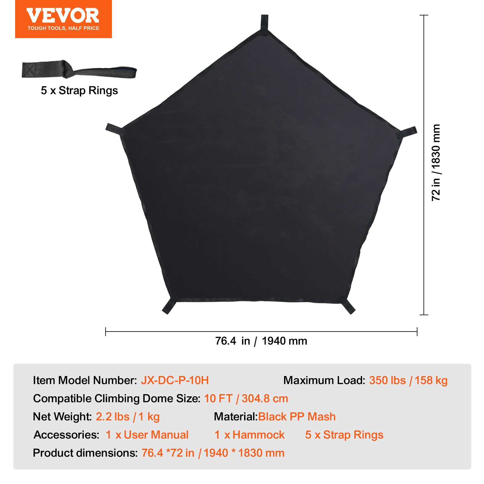 VEVOR Dome Climber Hammock Accessory for 10ft Climbing Dome 350 lbs Load-Bearing