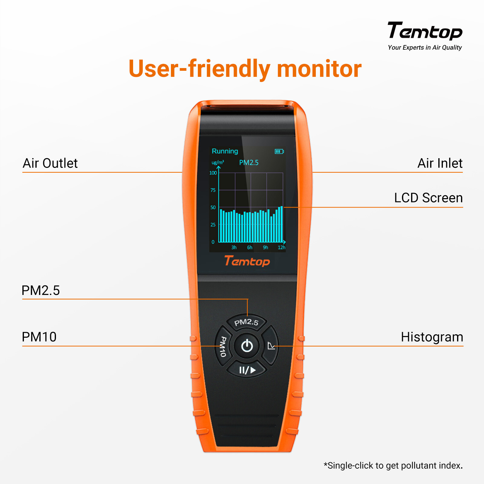 Temtop P600 Air Quality Monitor Particle Detector PM2.5 PM10 Recorder Histogram
