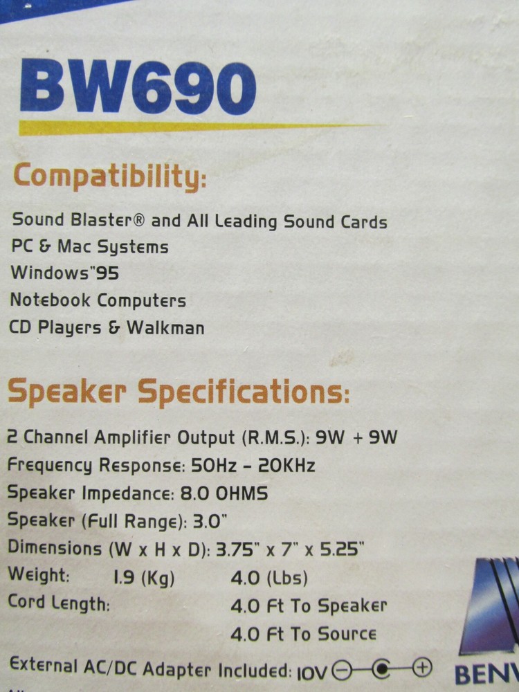 BENWIN Multimedia / Computer Speakers, BW690, NEW In Box