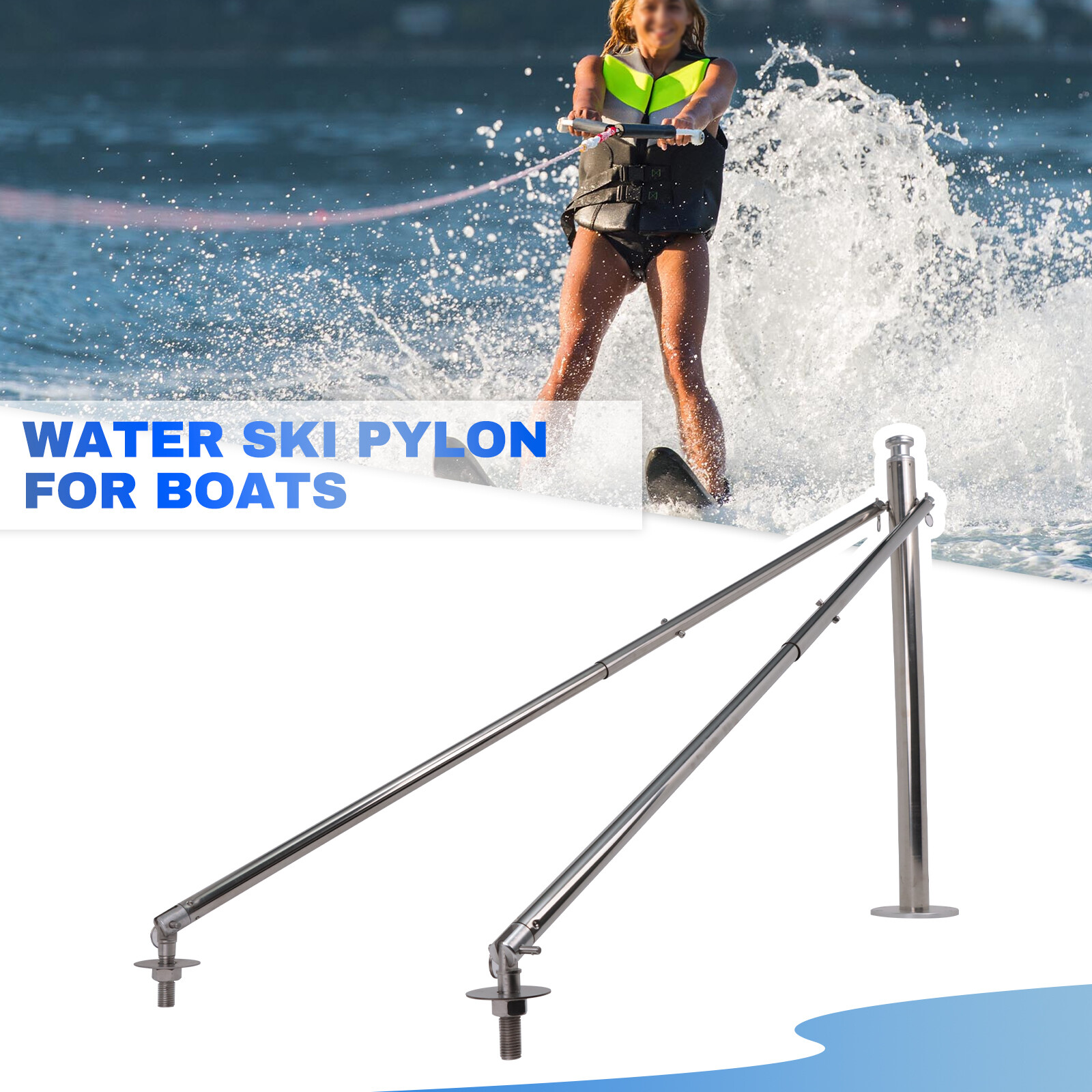 Water Ski Pylon for Outboard Boat Stainless Steel Adjustable Pole Height 33"-57"