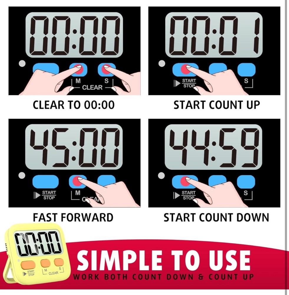 Antonki Timer Timer for Kids Kitchen Timers Digital Timer Pack of 2 (white)