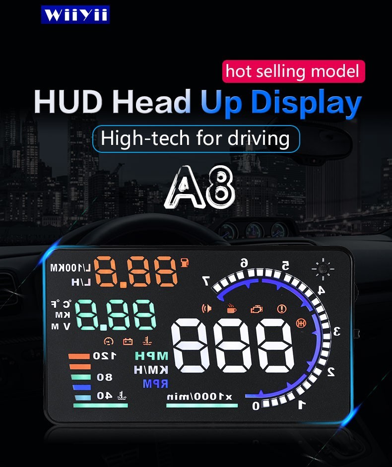 A8 Car Head Up Display HUD Dashboard Screen Projector OBD2  Speedometer Odometer