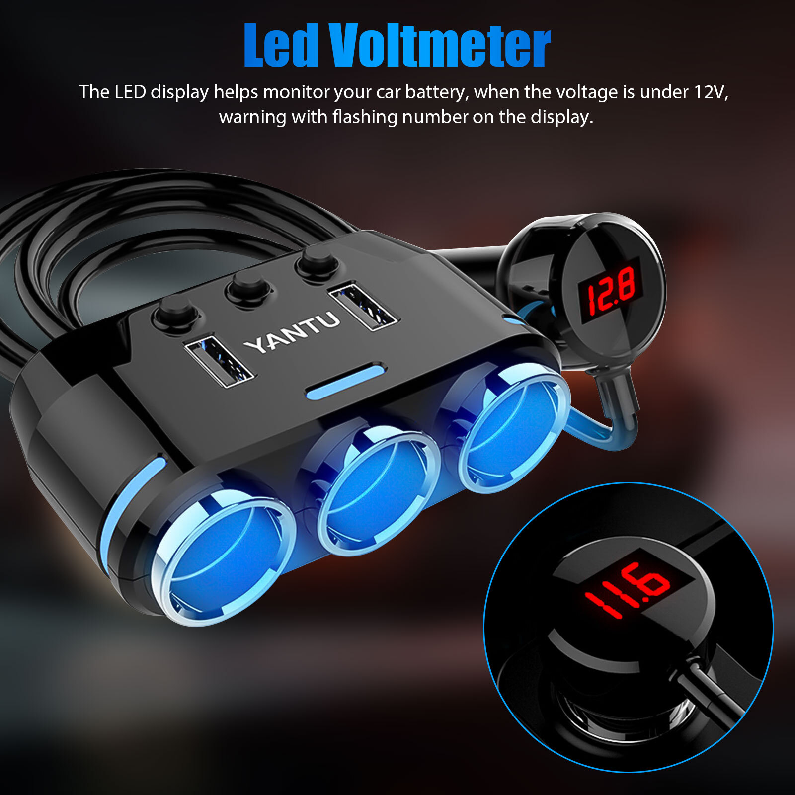 3 Way Multi Car Cigarette Lighter Socket Extension Splitter USB Charger DC 12V