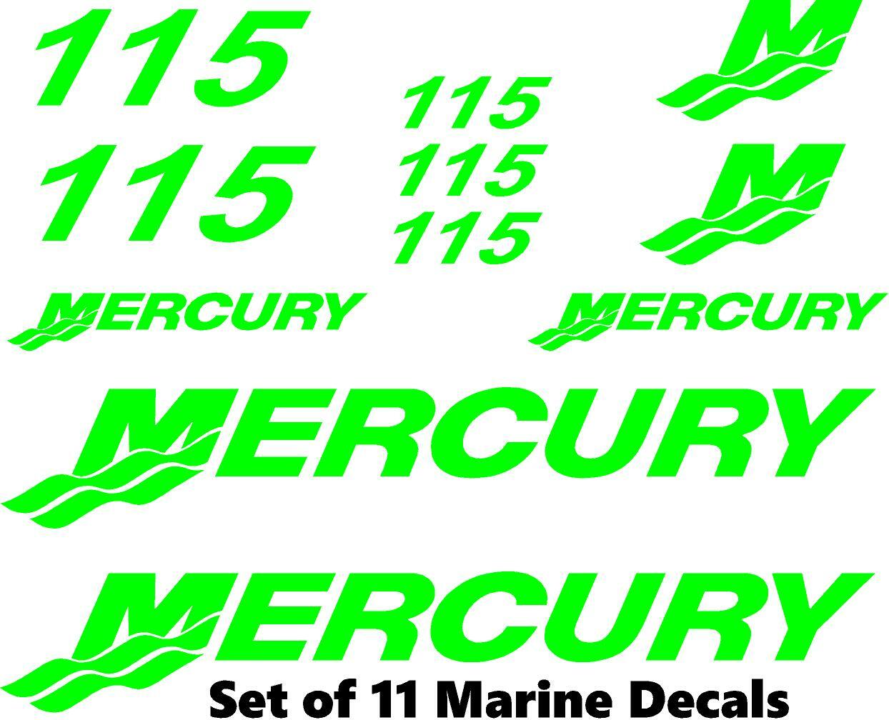 (11pc) Set of 115 Hp Mercury outboard cowling decal set custom color choices