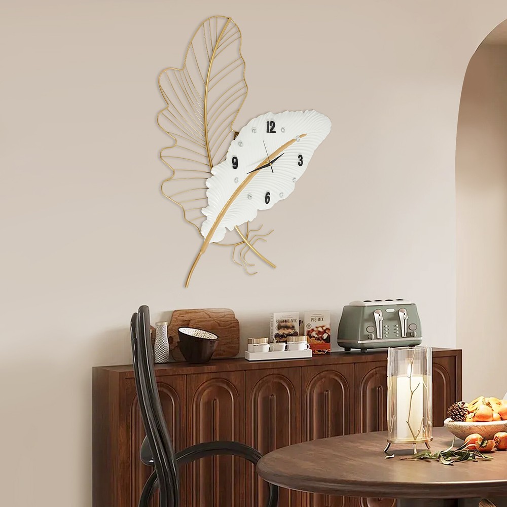 Large Wall Clock, Feather-shaped Wall Clock, Decorative Wall Clock for Home