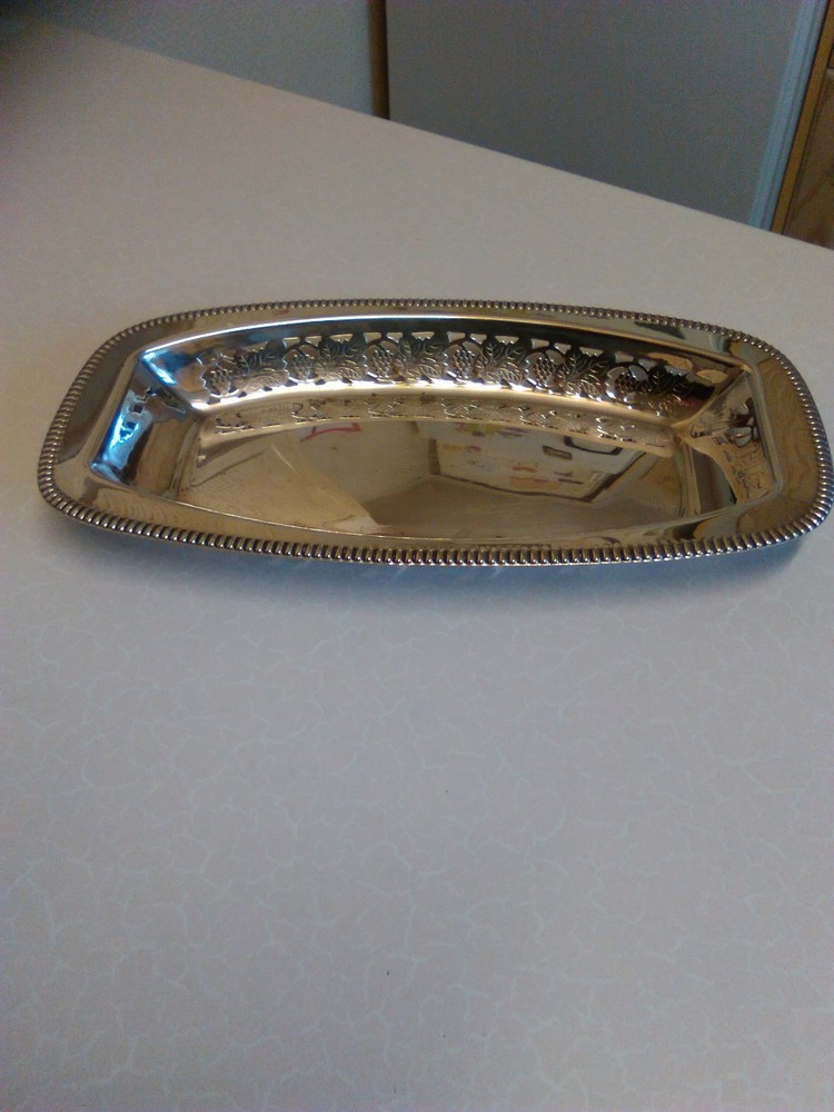 Vintage Silver Plated Rectangular Serving Dish with Pierced Sides (1036)