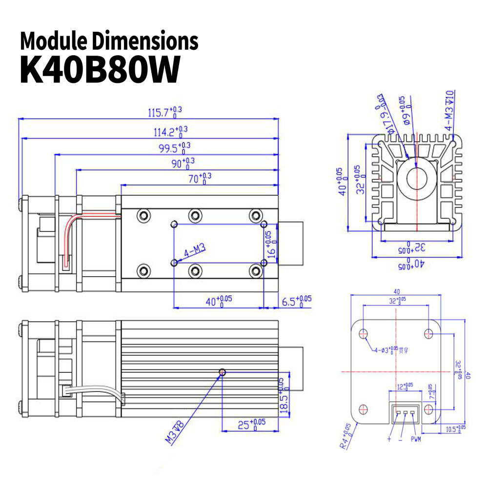 10W Diode Laser Module Head for CNC Laser Engraver Cutting Machine Fixed Focus