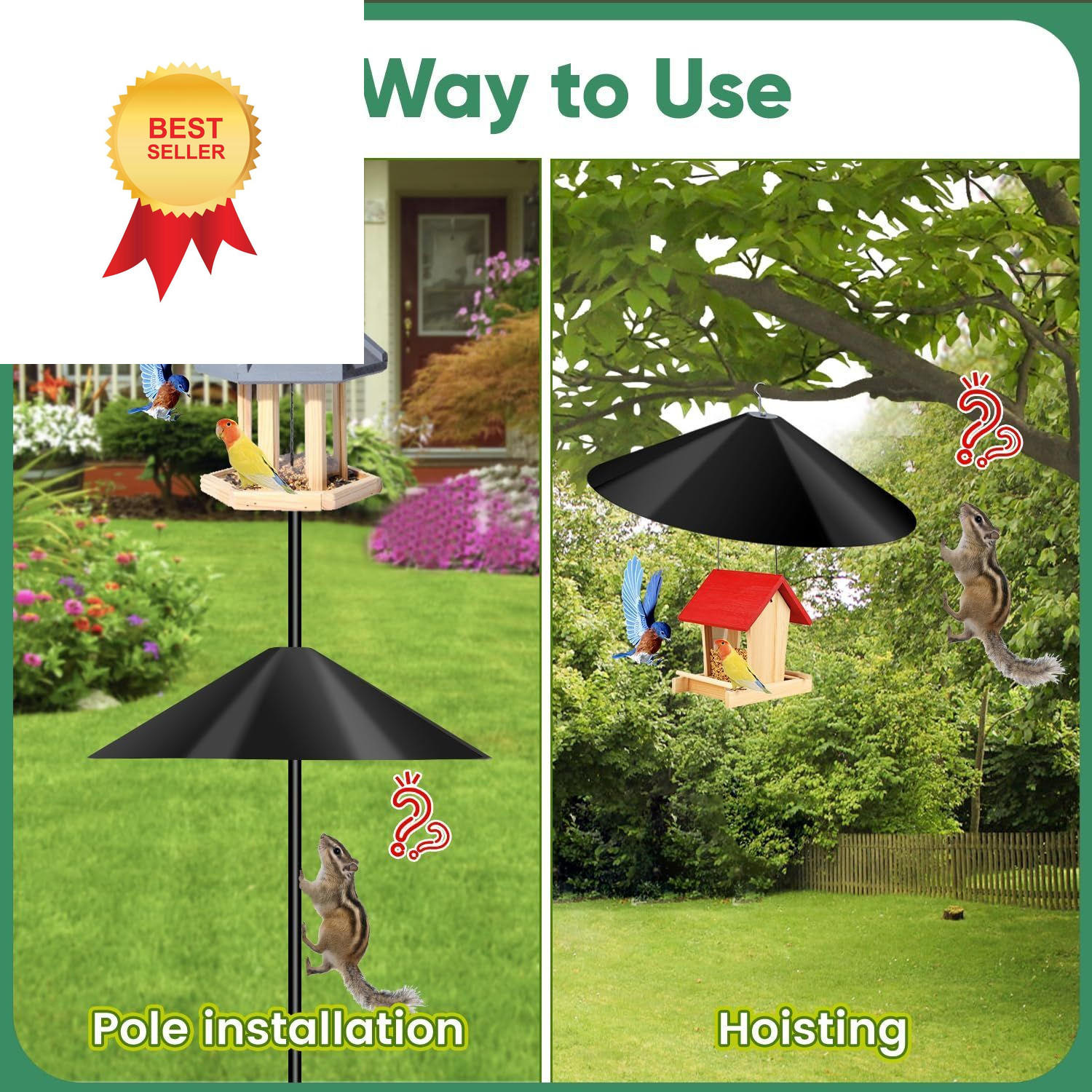 24-inch Large Squirrel Proof Bird Feeders for Outside Hanging,Outdoor Black