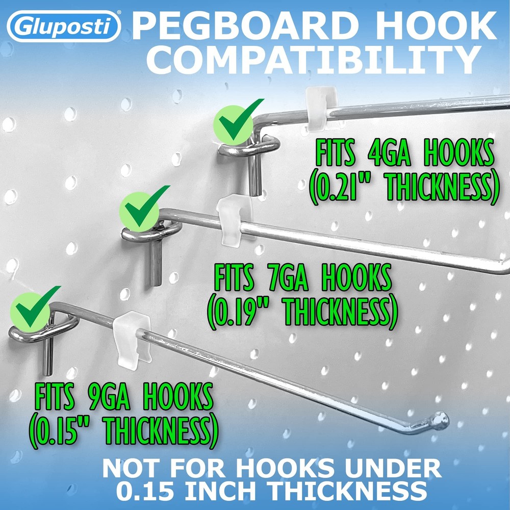 Peg Hook Stoppers for 1/4 Pegboard Hooks and Slatwall, Clear Rectangular Inve...