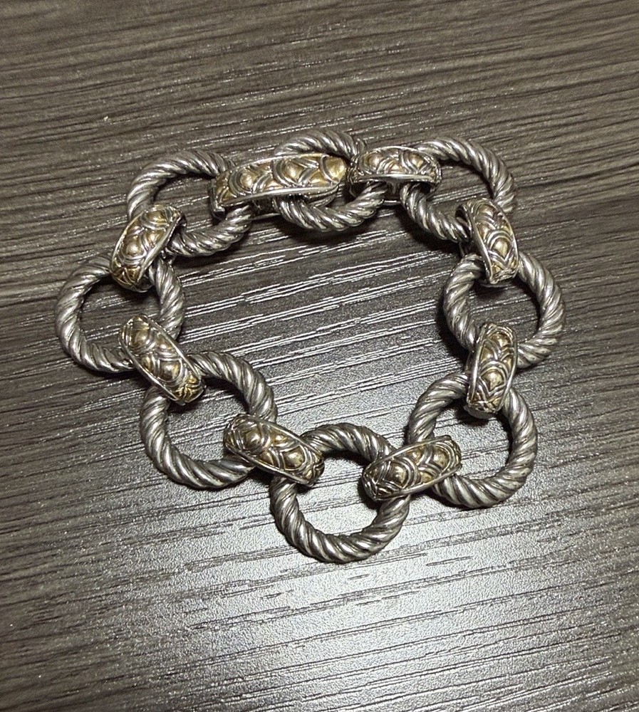 Vintage Silver Cable Link Chain Bracelet Toggle Clasp Round Design 8 in