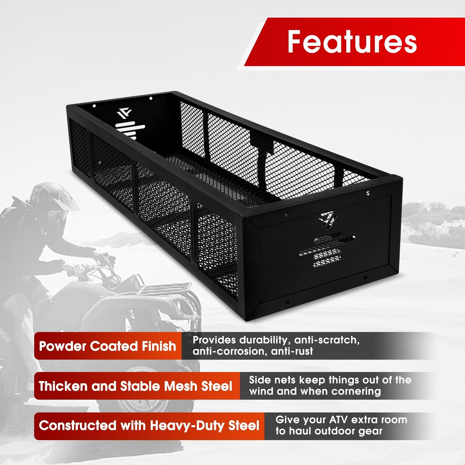 Heavy Duty 38" ATV Cargo Basket Steel Front Rear Rack Black Coated