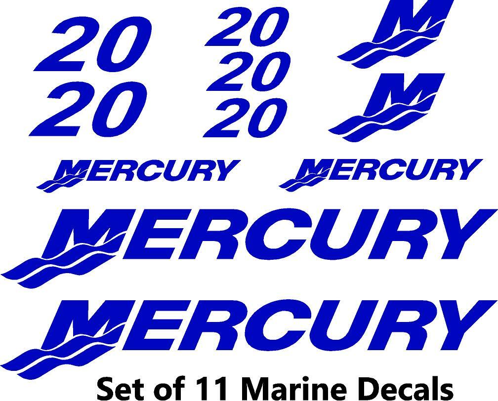 (11pc) Set of 20 Hp Mercury outboard boat cowling decal set custom color choices