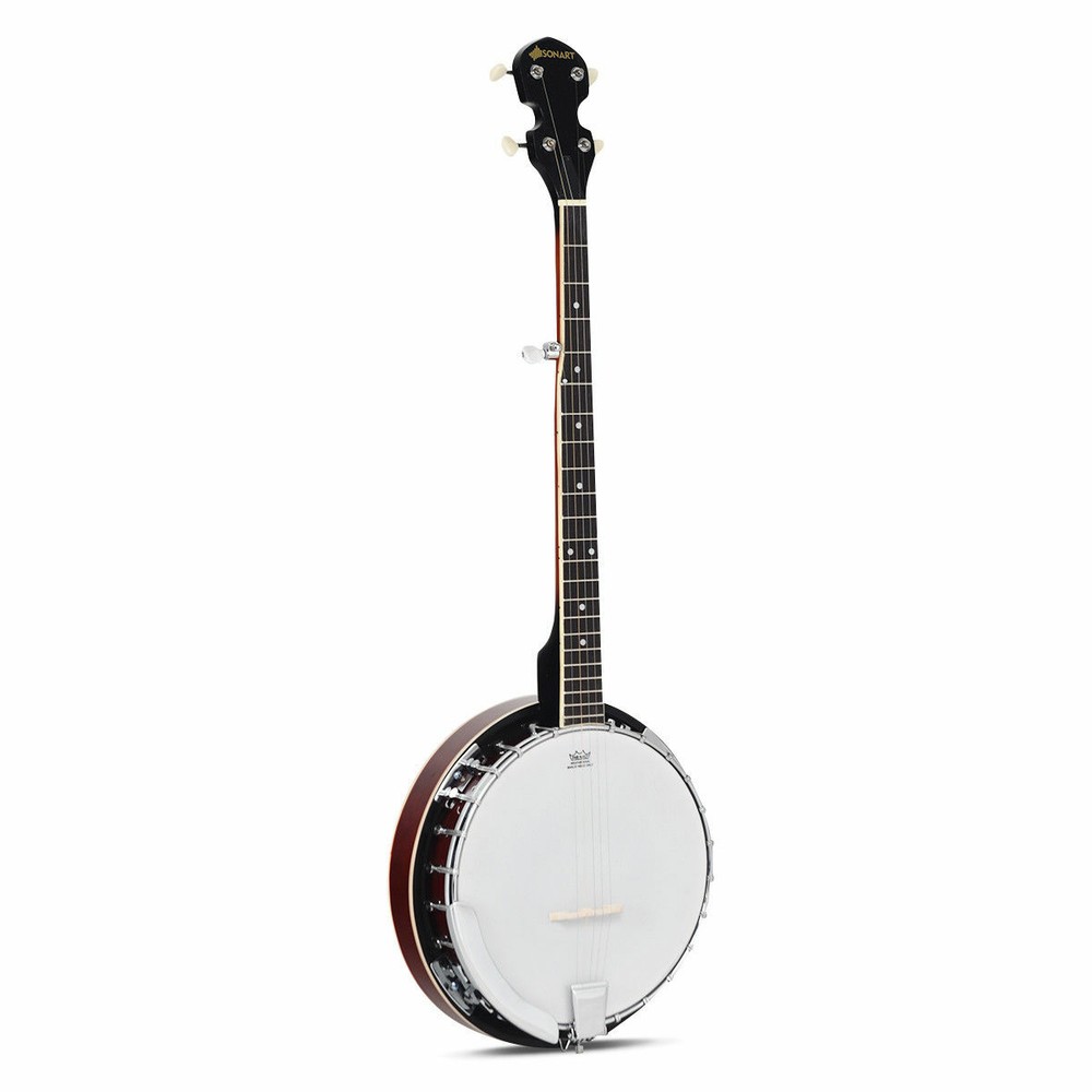 Costway 5 String Geared Tunable Banjo 24 Brackets Closed Back Remo Head w/ Case