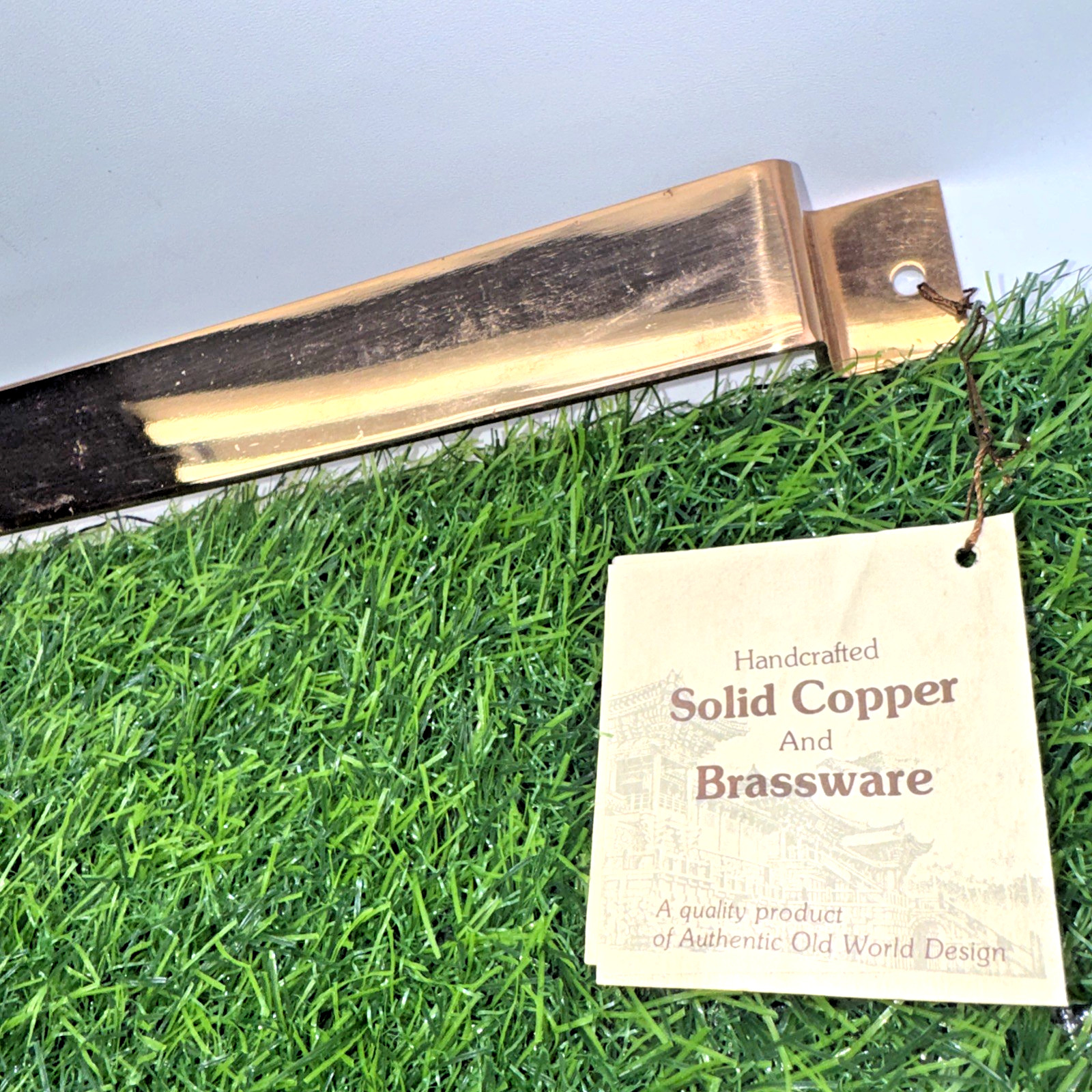 Vintage Solid Copper 24” Utensil Rack Korea Brass Tone Hooks Wall Scuffed NOS