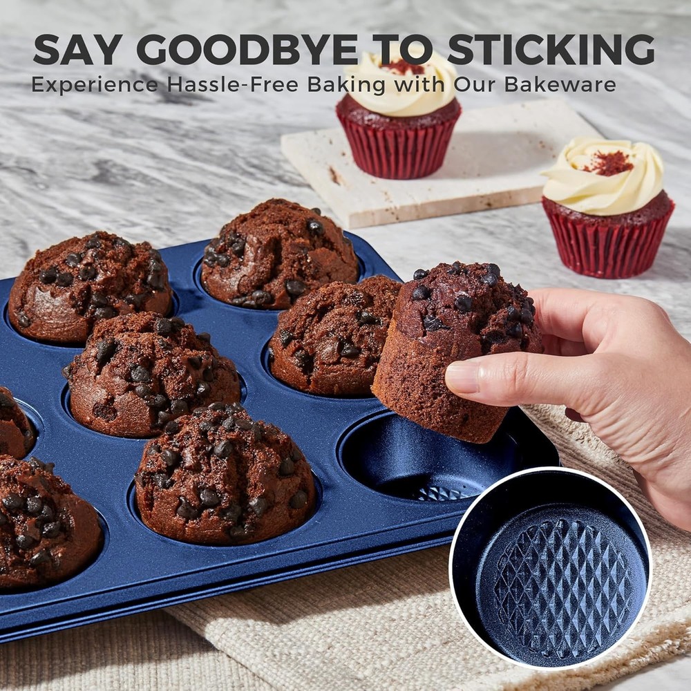 9 Piece Baking Pans Set Nonstick Stackable Non Toxic Bakeware Set Sapphire Blue
