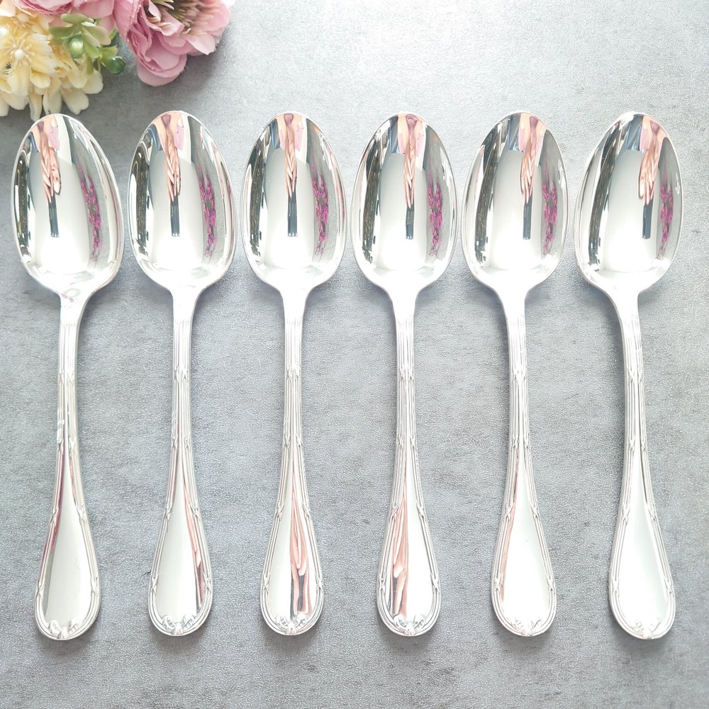 Christofle Rubans Standard Spoon 6pcs Silverplate Flatware Excellent