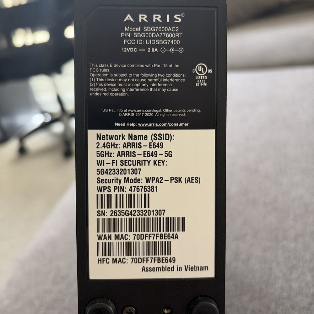 ARRIS ‎SBG7600AC2-RB Cable Modem Plus - Black