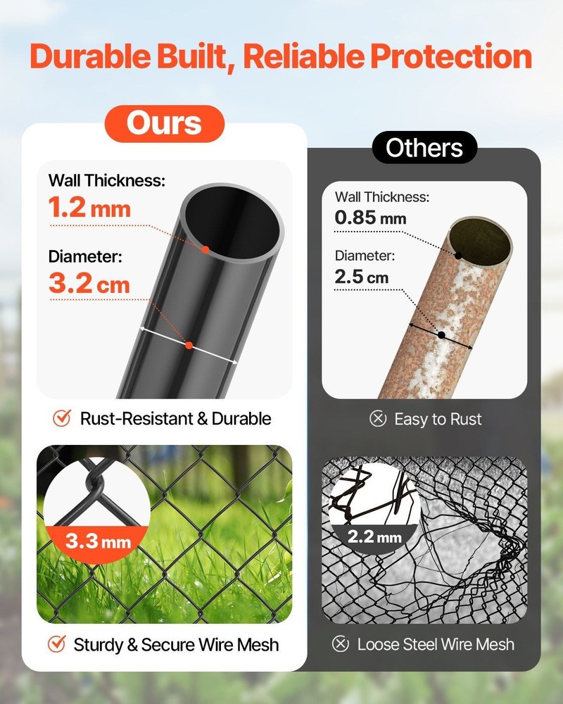 72x48in Black Chain Link Garden Gate w/ Adjustable Plastic Coating