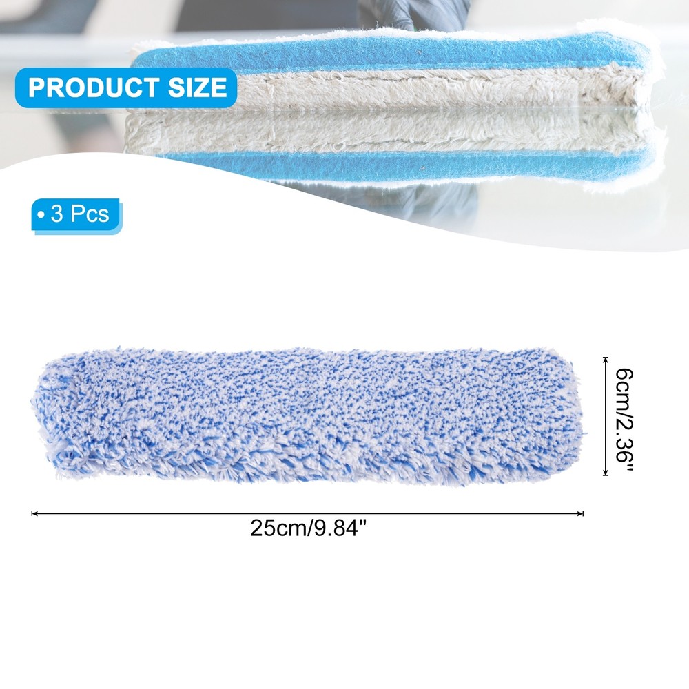 3 Pcs Microfiber Window Scrubber Replacement Head 9.84 Inch Blue