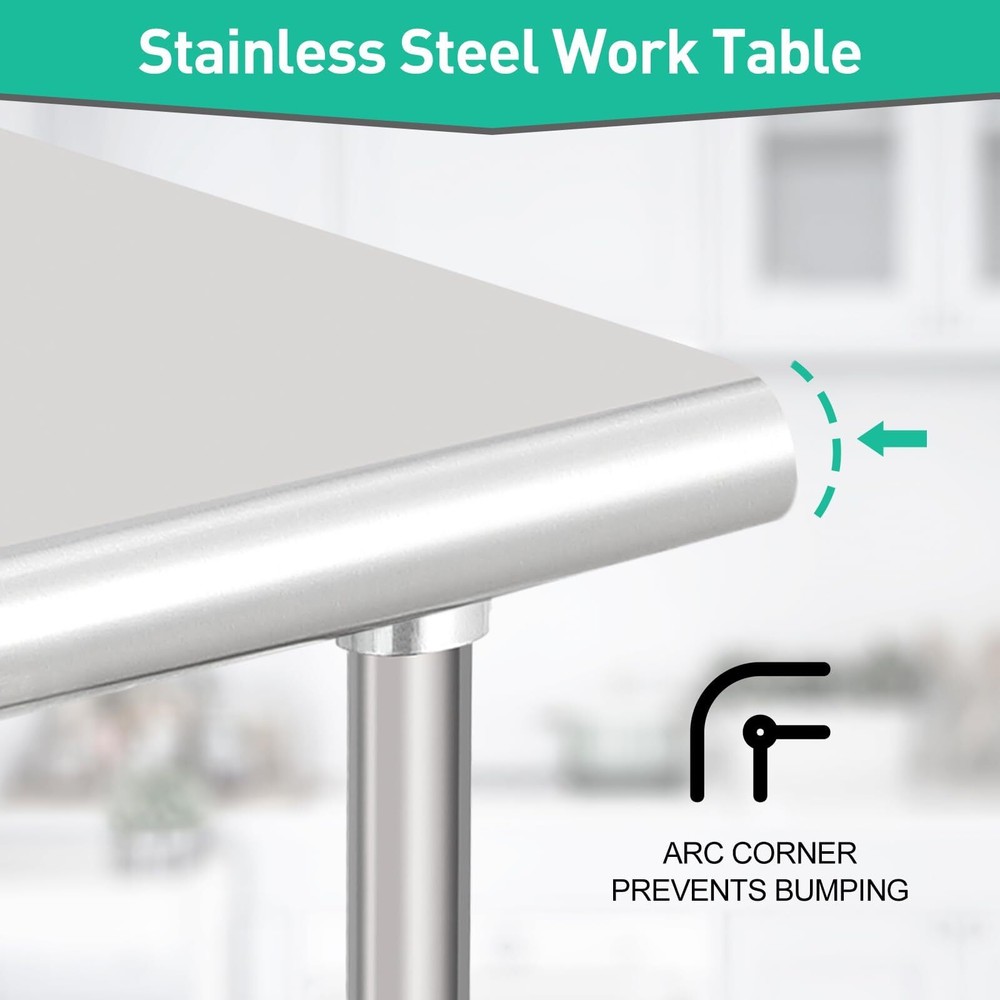 60"x24" Kitchen Prep Table Stainless Steel Work Table Undershelf with Backsplash