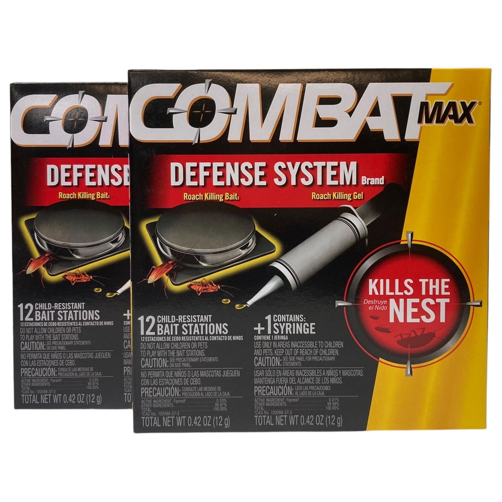 (2) Combat Roach Killing Baits Systems Gel Child Resistant 12 Stations Kill Nest