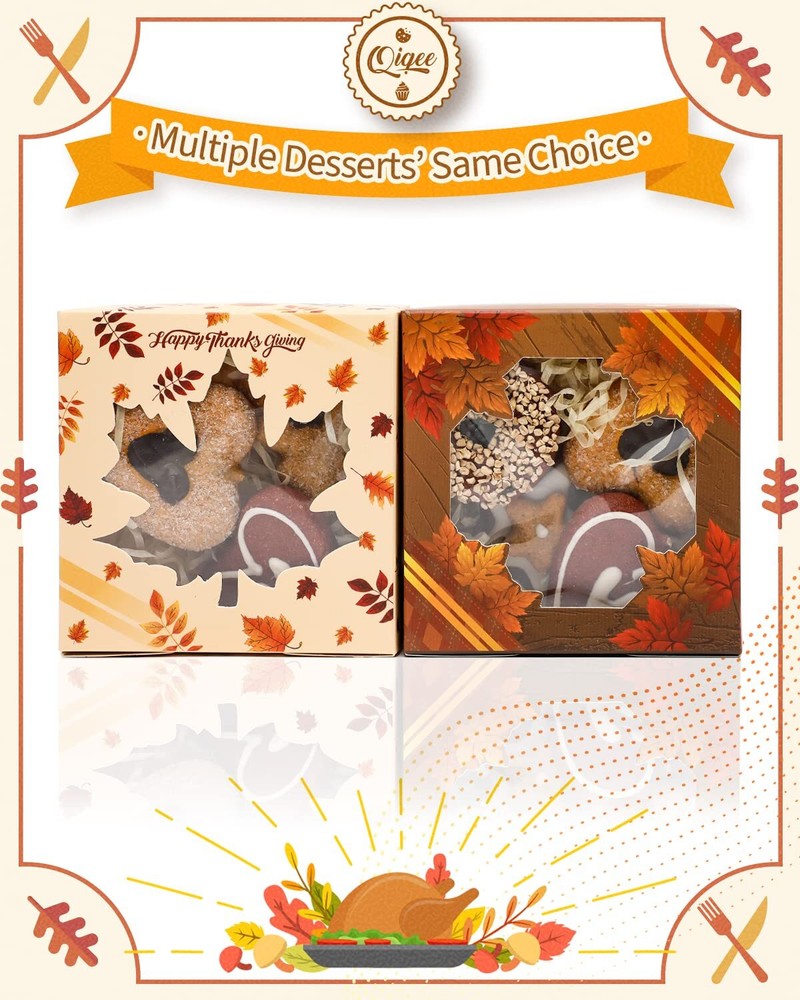 Thanksgiving Bakery Boxes with Window 52pcs 4x4x2.5 Mini Cookie Boxes Macaron...