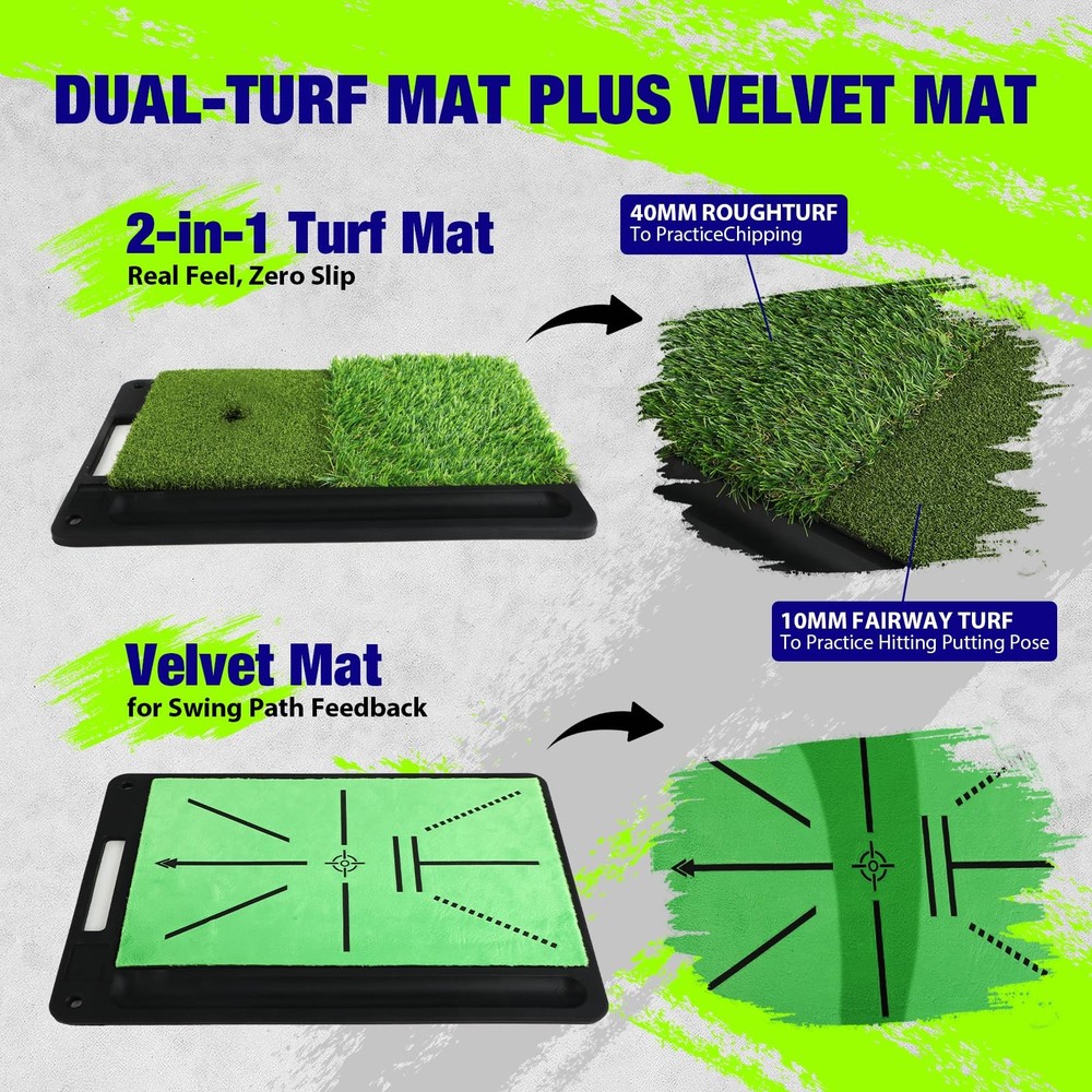 Golf Net, Pro-Grade 10x7 FT Golf Practice Net Kit with 2-in-1 Replaceable Non...