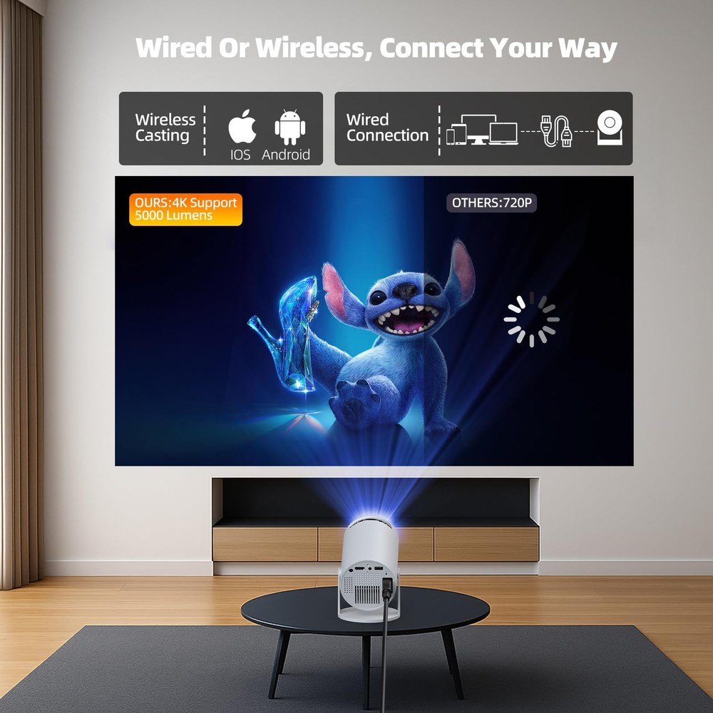 Mini Projector with WiFi and Bluetooth, Portable Projector Built-in Apps Supp...
