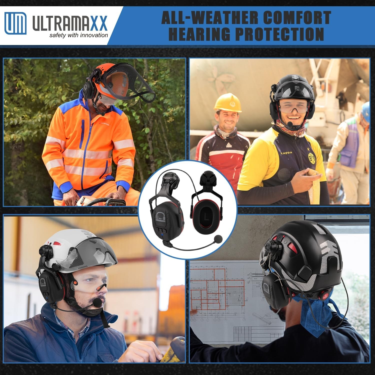 Bluetooth Hard Hat Ear Muffs, NRR 27 dB Adjustable Cap-mounted Work Headphone...