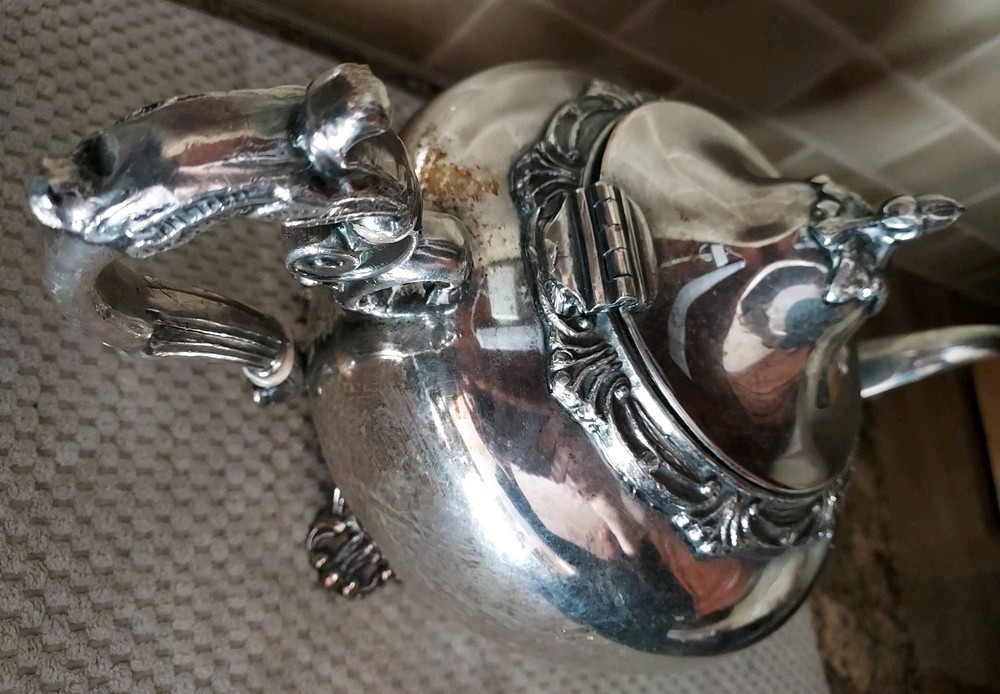 Sheffield 8" Silverplate On Copper Fat Coffee Tea Pitcher Ewer Hinge Lid Acorn