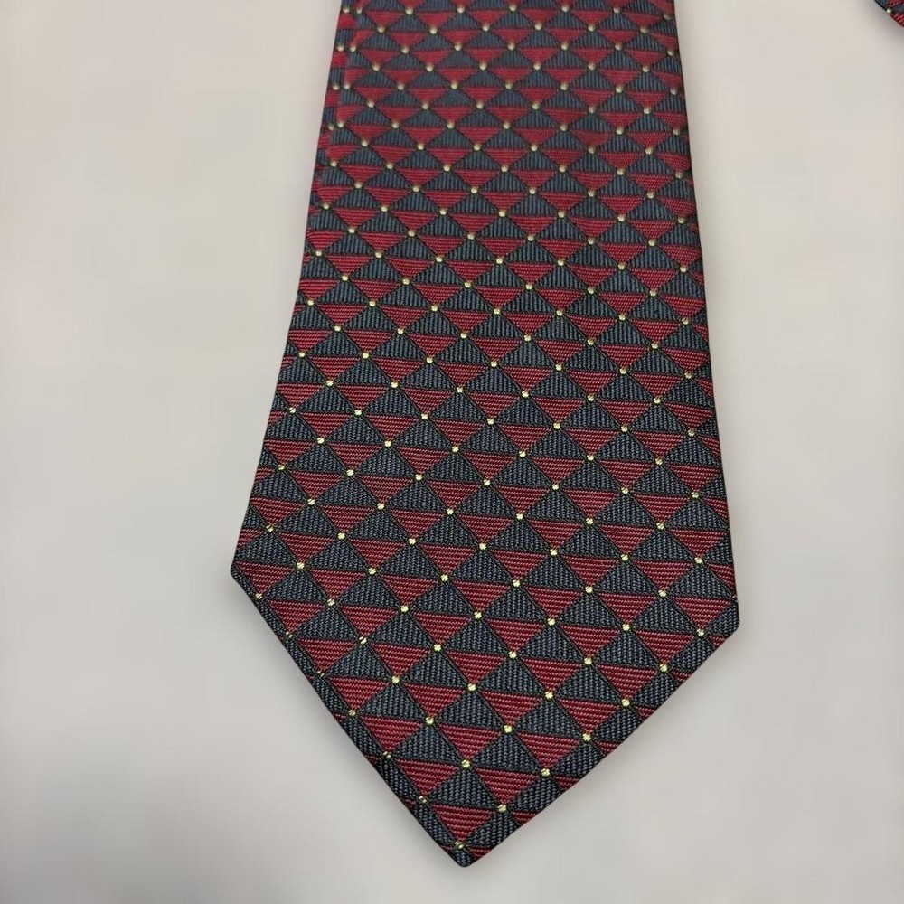 HERMES Silk Tie Red Navy Diamond Pattern