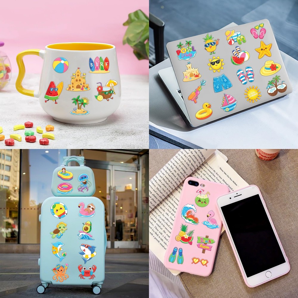 96 PCS Hello Summer Beach Pool Hawaiian Pre-Cut Temporary Medium, Multiple