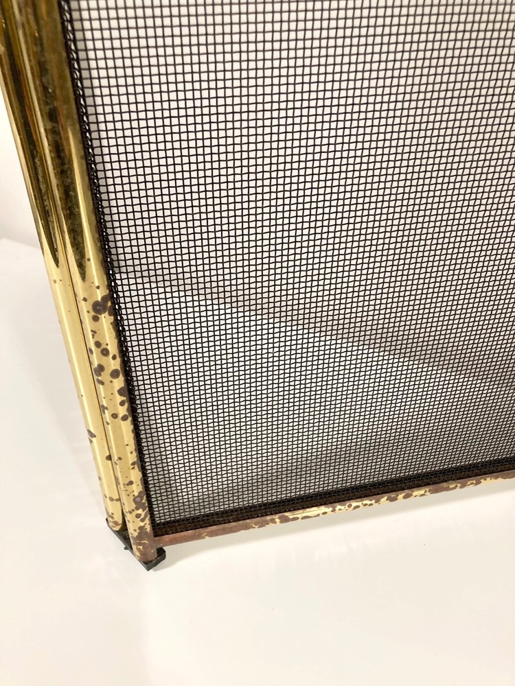 Vintage Brass Finish Arched 4-Panel Folding Fireplace Screen