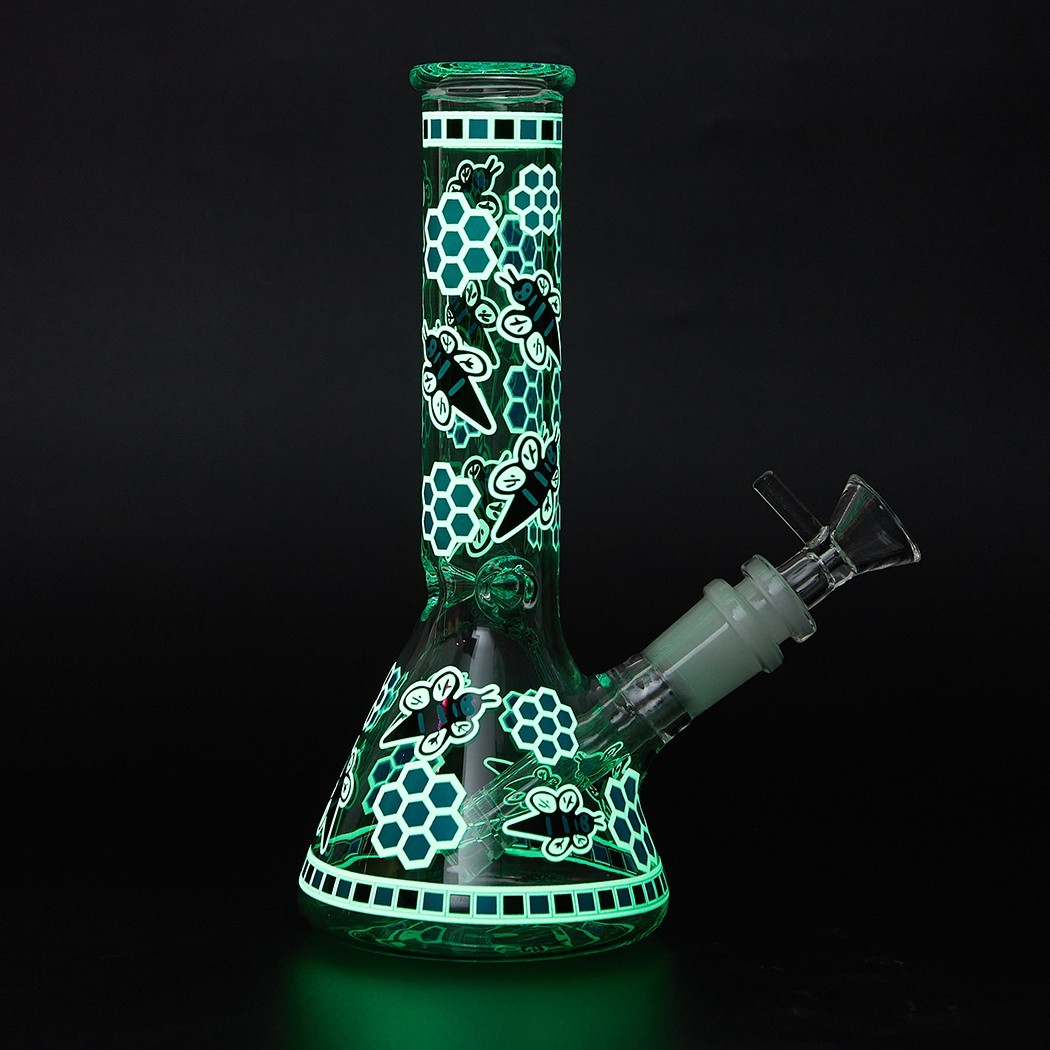 7.8" Honeybee Fluorescent Glass Bong Water Pipe Smoking Tobacco Beaker 14MM
