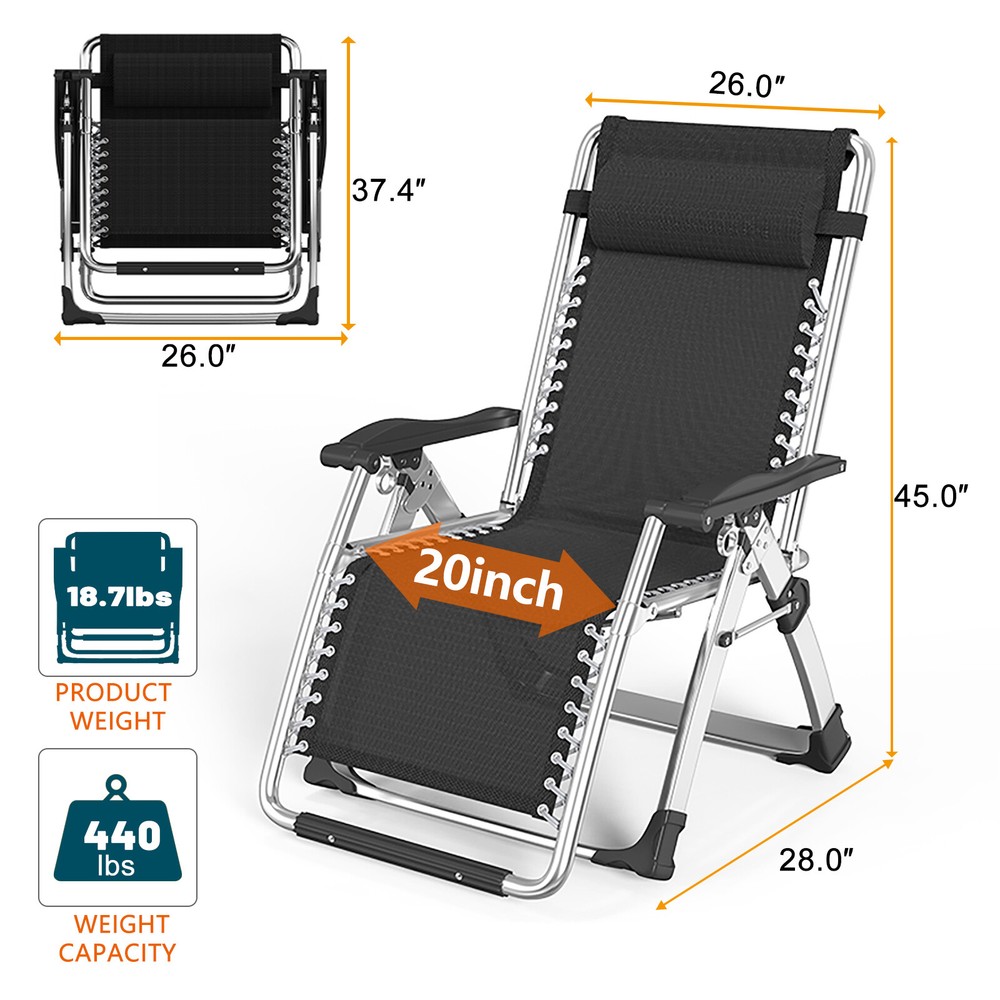 4Position Adjustable Camping Bed Padded Cot Folding Recliner Zero Gravity Chair