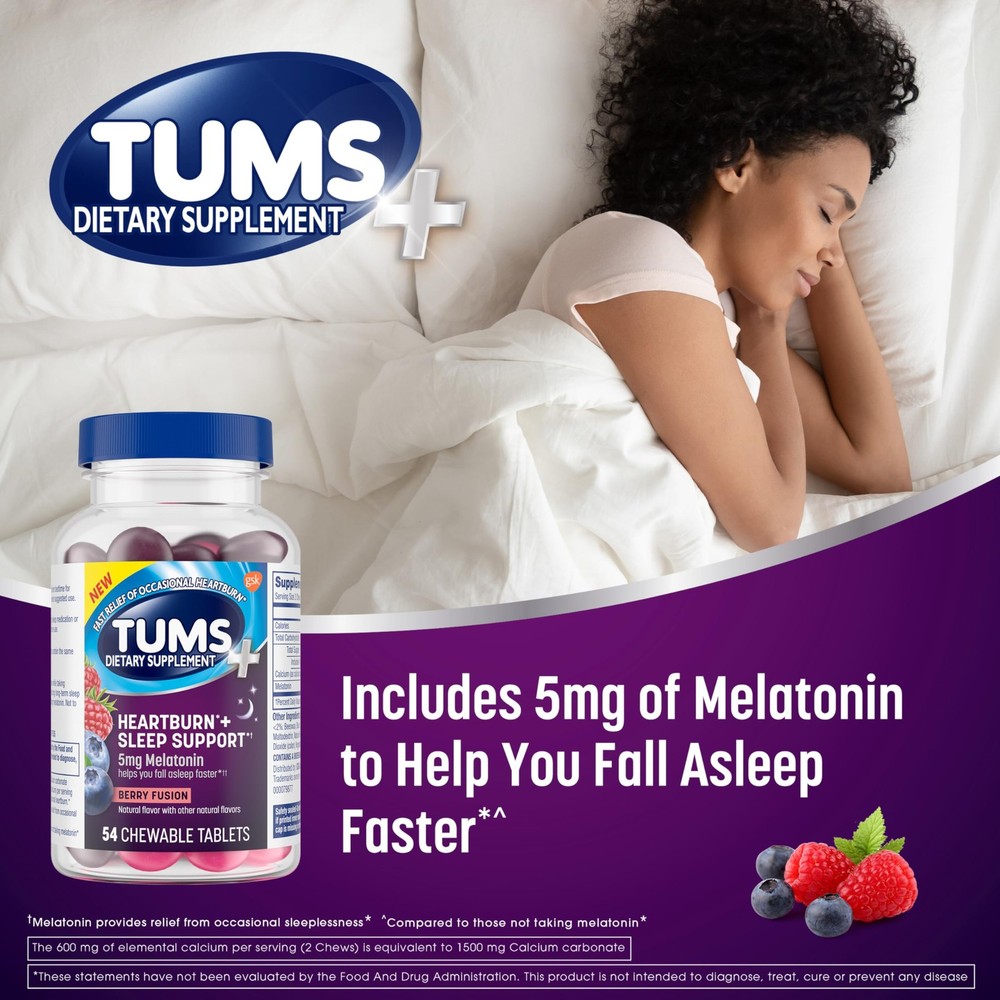 TUMS Heartburn Plus Sleep Support Chewable Dietary Assorted Flavour