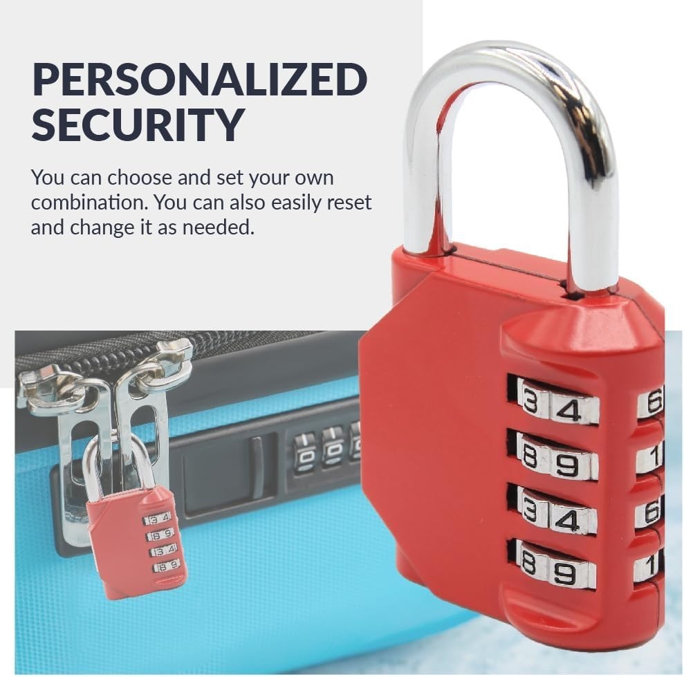 Newhouse Hardware 4-Digit Combination Lock Red - Waterproof Padlock Customizable