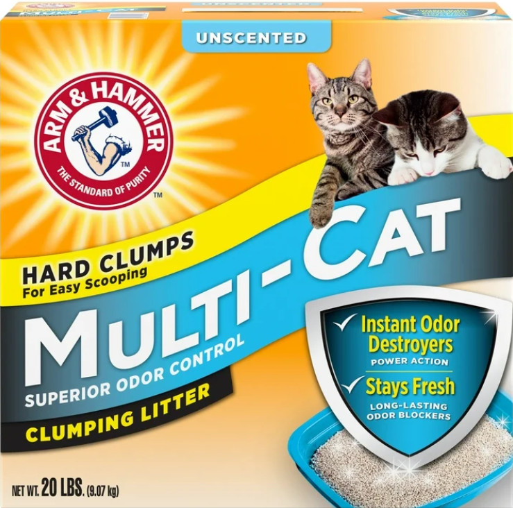 (4 pack) ARM & HAMMER Multi-Cat Clumping Litter Unscented, 20 lb/pack