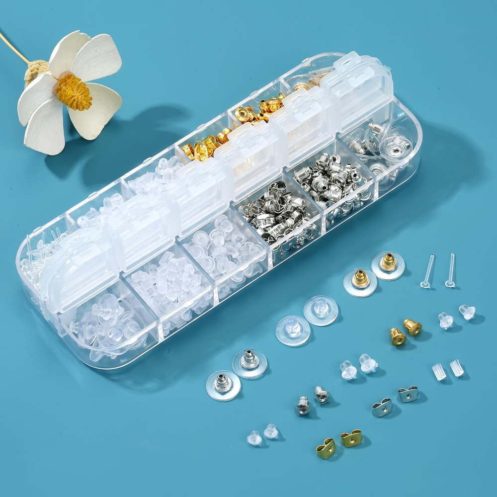 600 Pcs Earring Backs for Studs, Clear Plastic and Rubber Replacement Kits