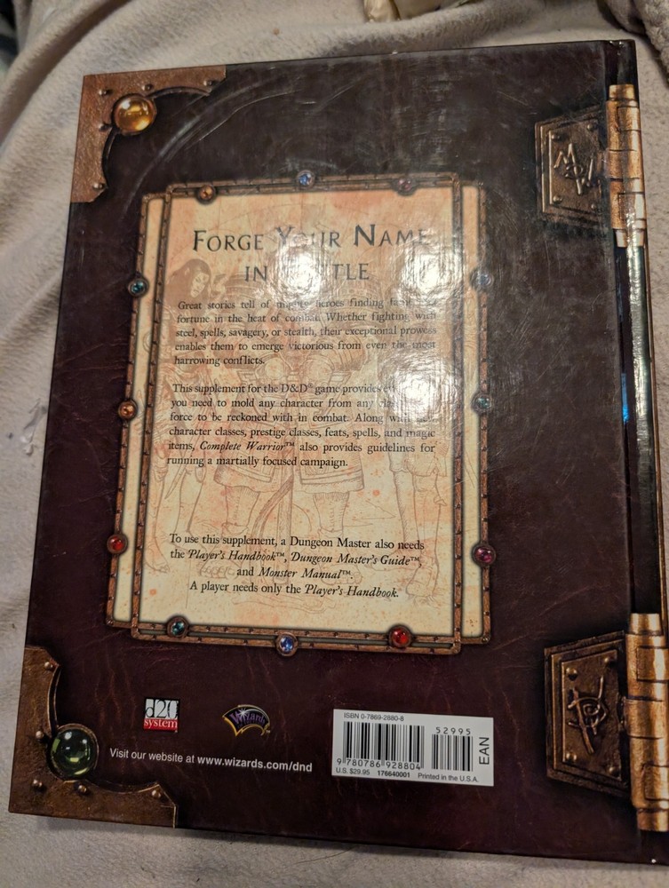 2003 Dungeons & Dragons Supplement Complete Warrior Guide Hardcover Book