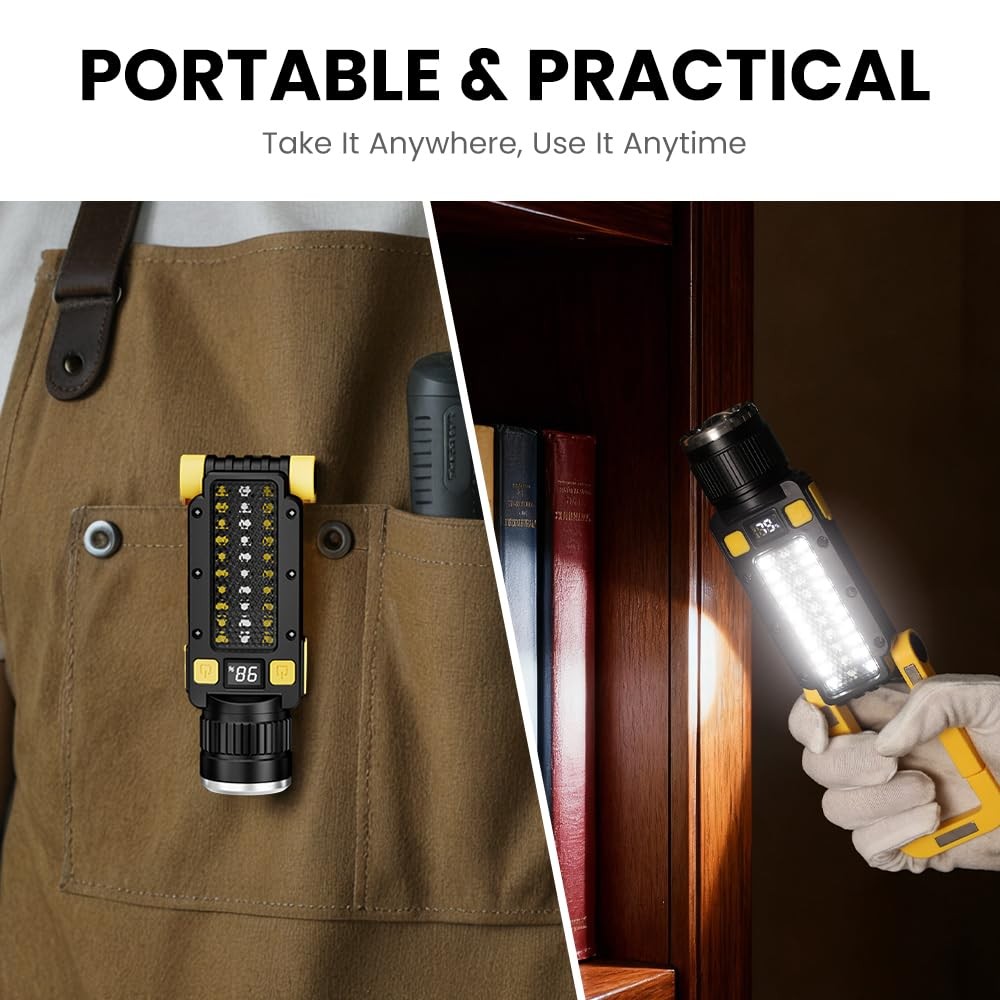 Rechargeable LED Magnetic Work Light, Portable Work Lights, 7 Flashlight Mode...