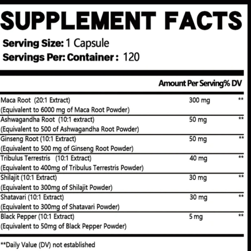 Maca Capsules - Antioxidant, boosts blood flow and immune system 120 Capsules