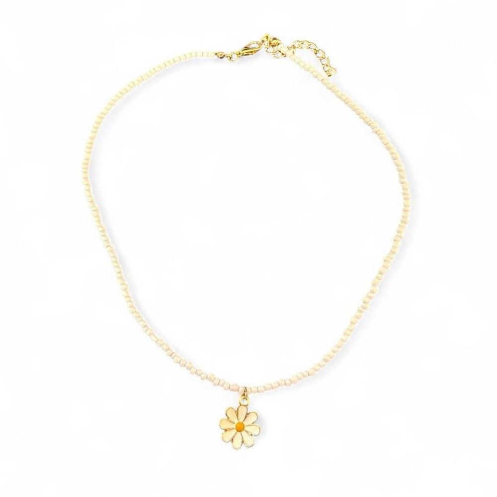 White Beaded Floral Necklace