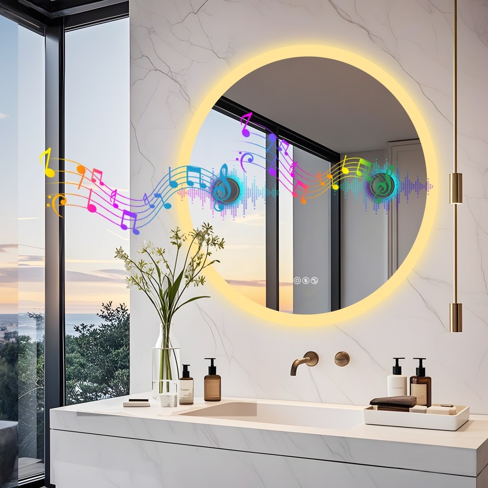 32” LED Bathroom Mirror Built-in Bluetooth Speaker Backlight Wall Vanity Mirror