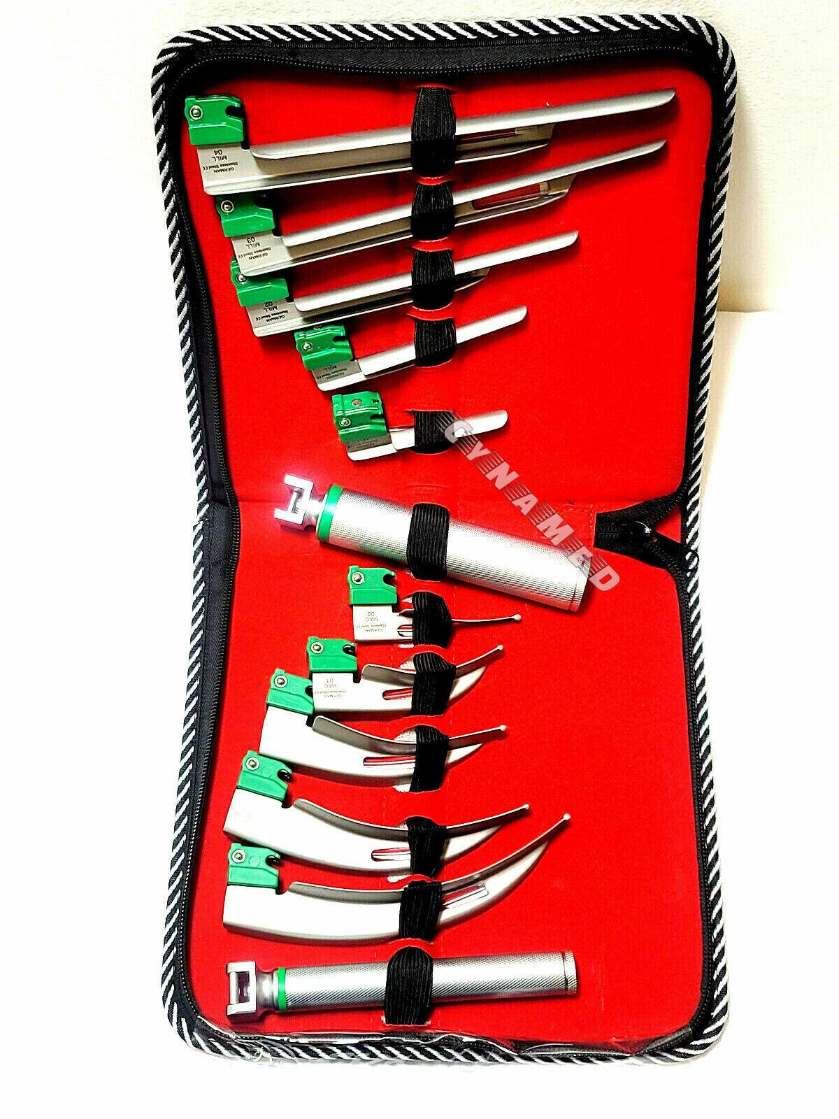 SET OF 10 FIBER OPTIC MAC & MILLER LARYNGOSCOPE BLADE+2 HANDLE INTUBATON kit