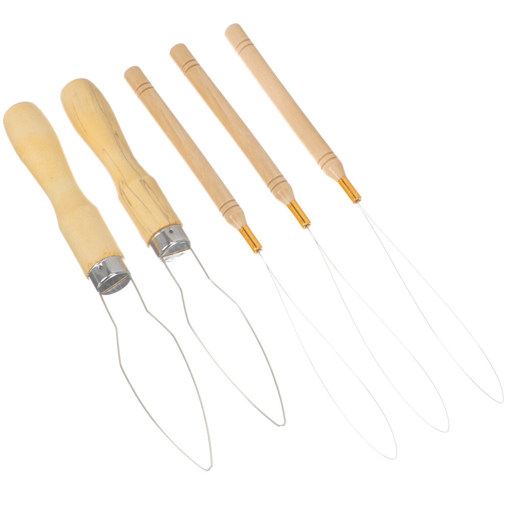 5 Pcs Wood Pulling Hook Tool Bundle for Beard Beads & Hair Extensions