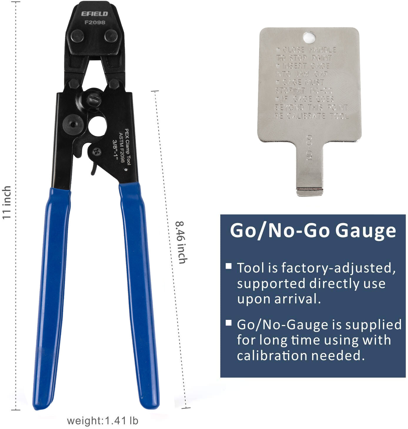 EFIELD PEX CINCH CLAMP CRIMPING TOOL & CUTTER,GAUGE+ 30 1/2" ,3/4" CLAMPS IN BAG