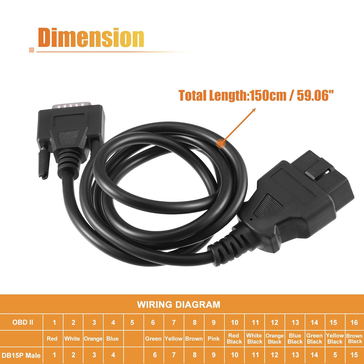 OBD2 OBDII Cable For Launch CRP 123 X Pro Creader VII+ & CRP 129 VIII Scan Tool