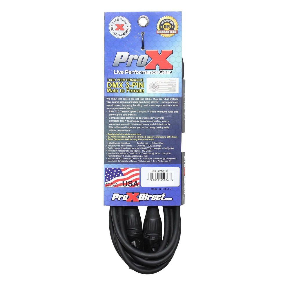 12 DMX Cables 3 Pin 10 ft DJ Lighting Shielded Data Cable- High Performance PROX