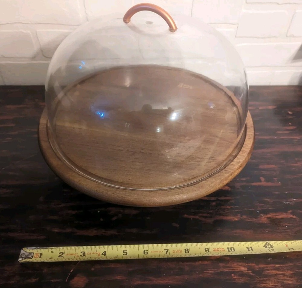 Classic Teak Wood Bakery Cheese Appetizer Stand w Clear Dome Multi-function New